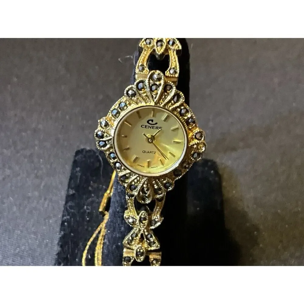 Cenere 721 Gold Tone Quartz Marcasites Needs Battery